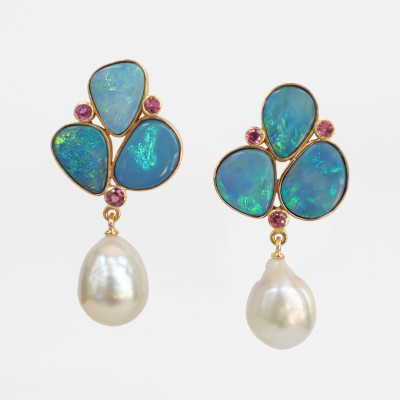 Collector's Edit South Sea and Blue Opal Earring in 18K Gold