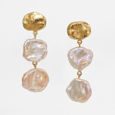 Long Keshi Earring with 18K Matte Gold