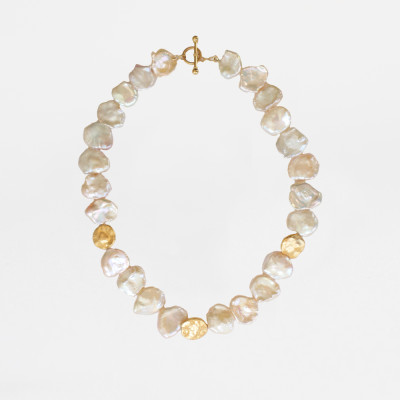 Petals Keshi Pearl Necklace with 18K Matte Gold