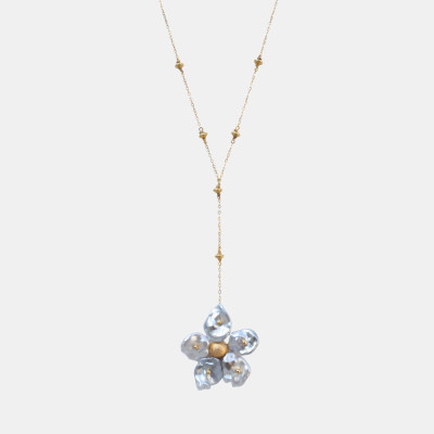 Petals Tahitian Keshi Pearl Flower Necklace in 18K Gold