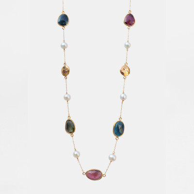 Collector's Edit Necklace with Pearls and Rose Cut Tourmalines in 18K Gold