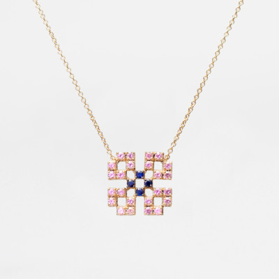 Tatreez Flower Necklace with Sapphires in 18K Gold