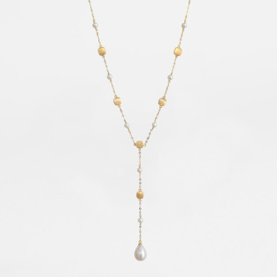 Yawmi Brushed Square 18K Gold and Pearl Necklace