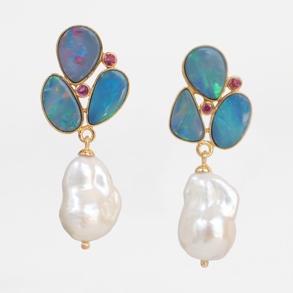 Collector's Edit Baroque Pearl with Blue Opal Earring in 18K Gold