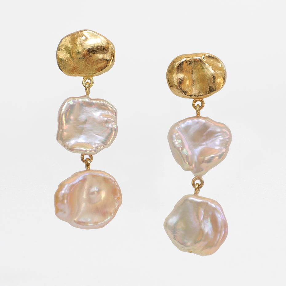 Long Keshi Earring with 18K Matte Gold