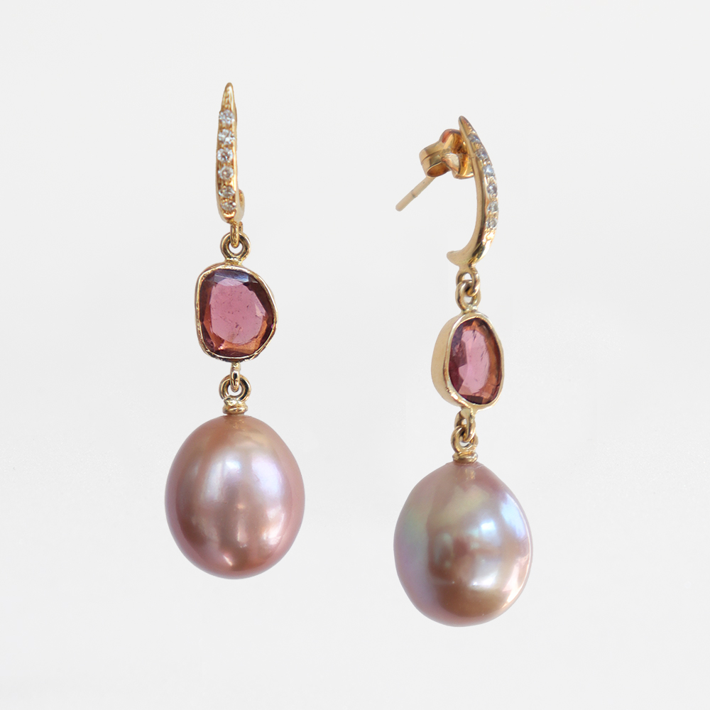 Collector's Edit Pink Pearl, Tourmaline Slice and Diamonds in 18K Gold
