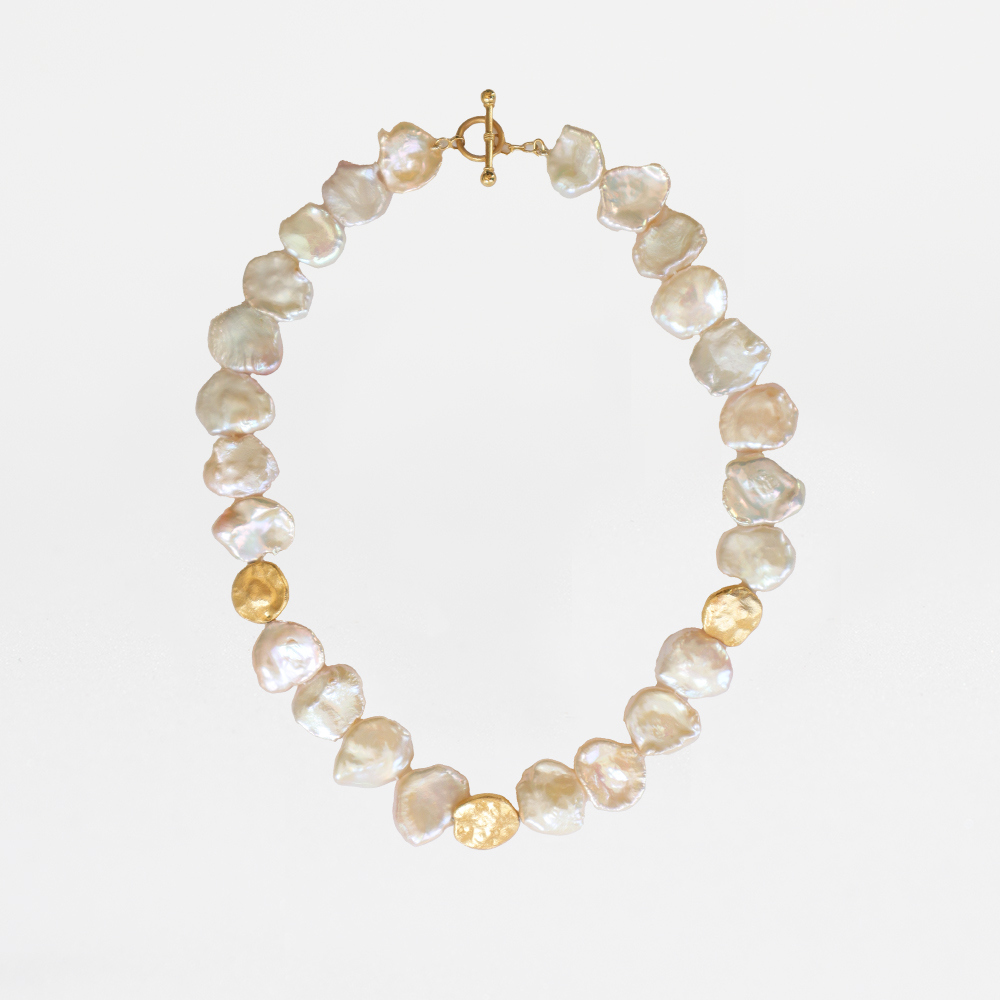 Petals Keshi Pearl Necklace with 18K Matte Gold