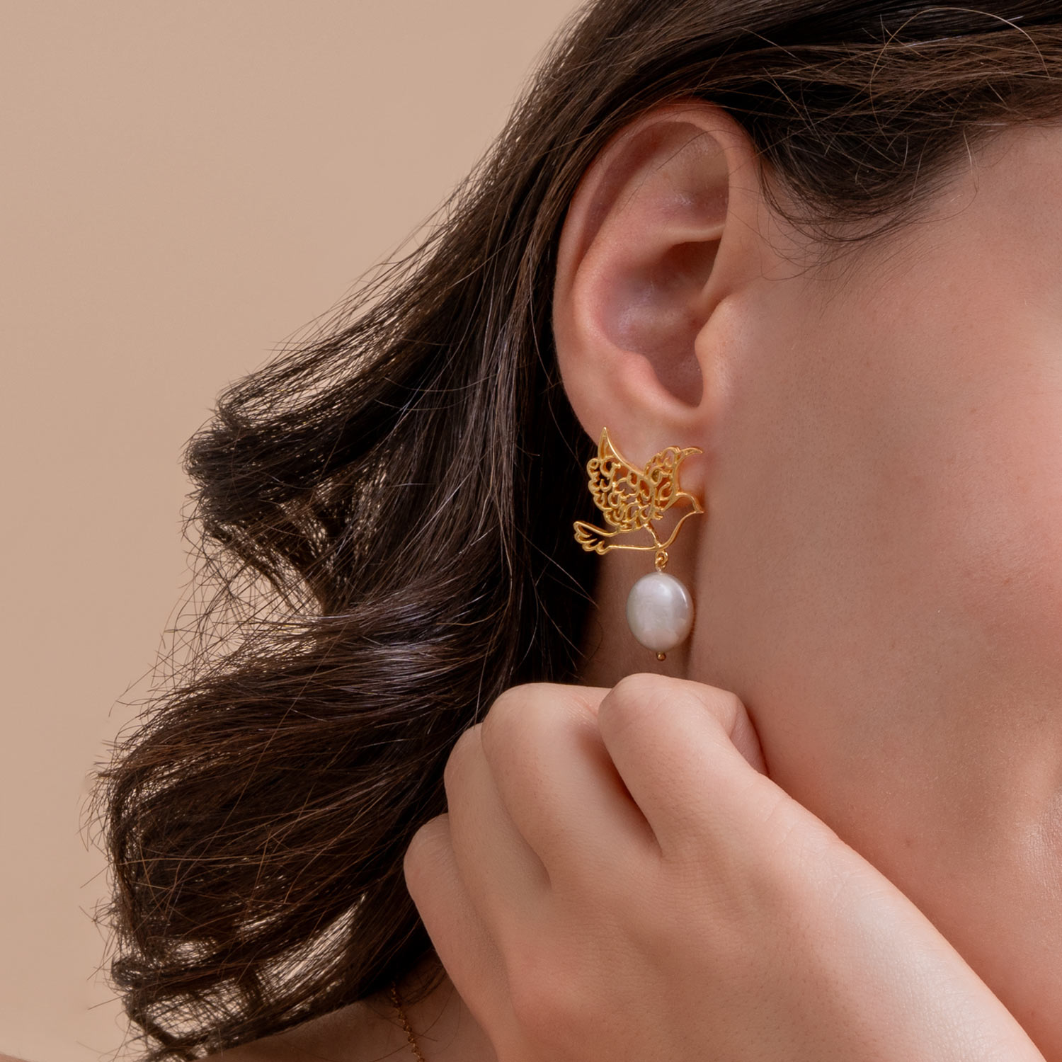 Kalimat Salam Earring with Coin Pearl in 18K Gold
