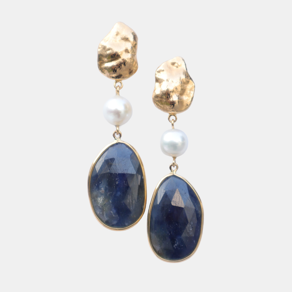 Collector's Edit Rose Cut Sapphire and Pearl Earring in 18K Gold