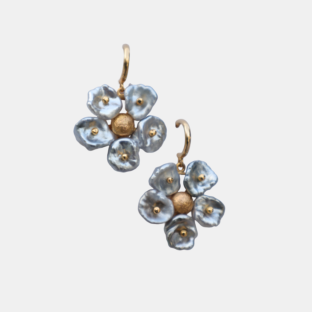 Petals Tahitian Keshi Pearl Flower Earrings in 18K Gold