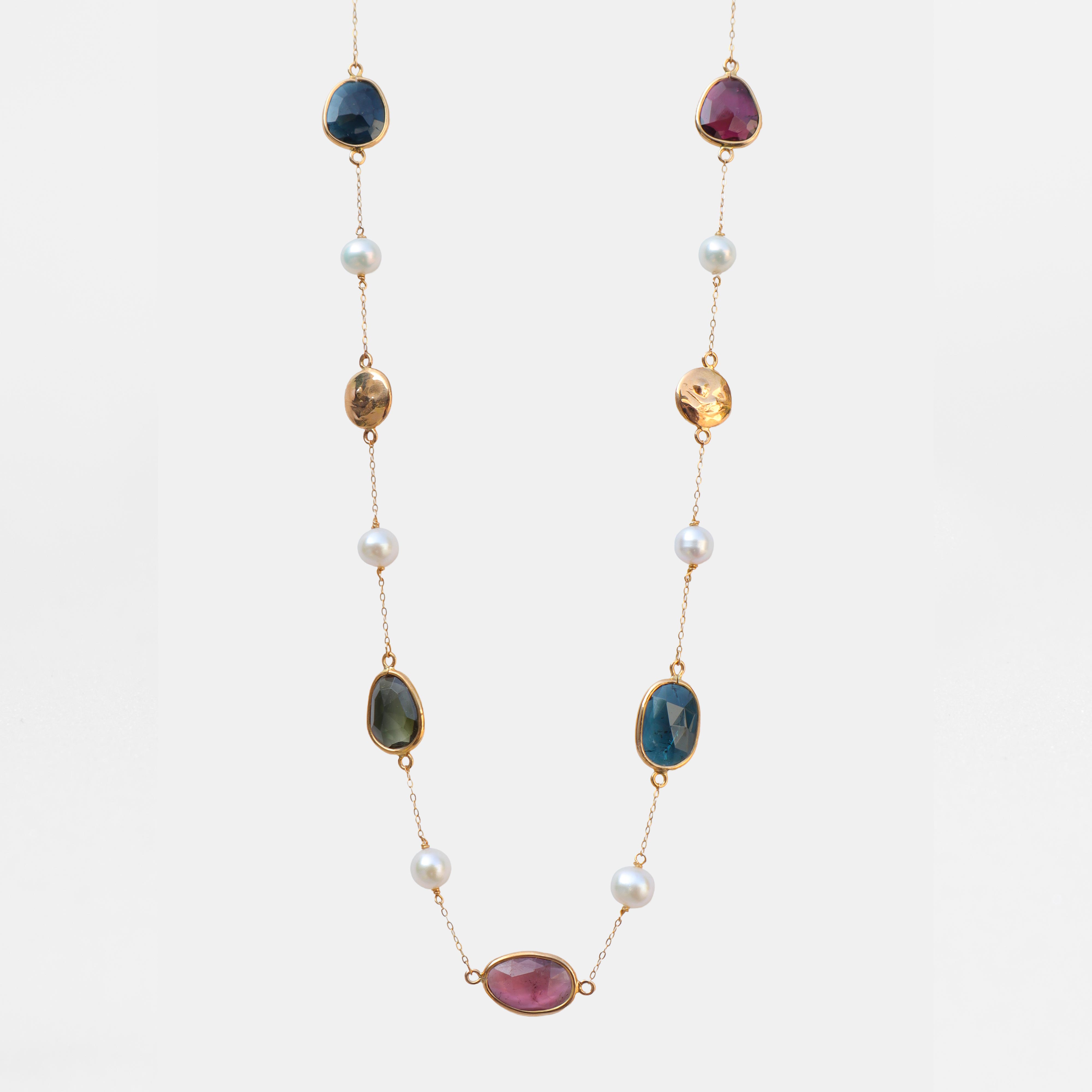 Collector's Edit Necklace with Pearls and Rose Cut Tourmalines in 18K Gold