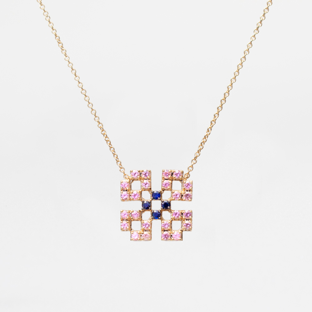 Tatreez Flower Necklace with Sapphires in 18K Gold