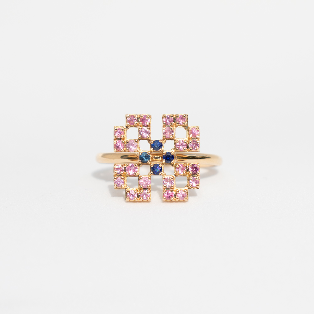 Tatreez Flower Ring with Sapphires in 18K Gold